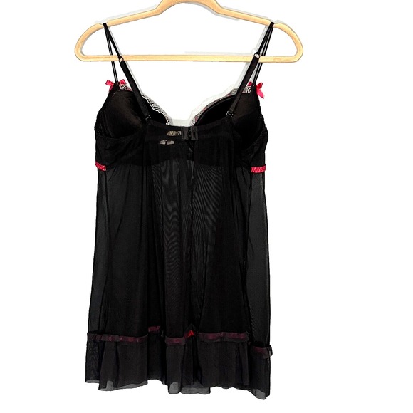 Sheer Black Babydoll Lingerie Large Ruffle‎ Whimsigoth Bows Embroidery Coquette - Picture 3 of 16
